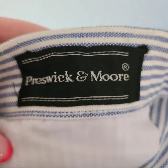 Preswick & Moore US Size 34 100% Cotton Blue White Striped 4.5" Inseam Shorts - Picture 9 of 13